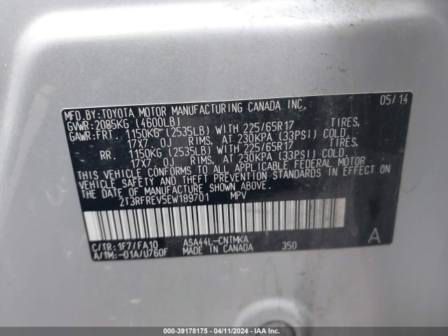 Toyota Rav4 Xle 2014 2T3RFREV5EW189701 Image 9
