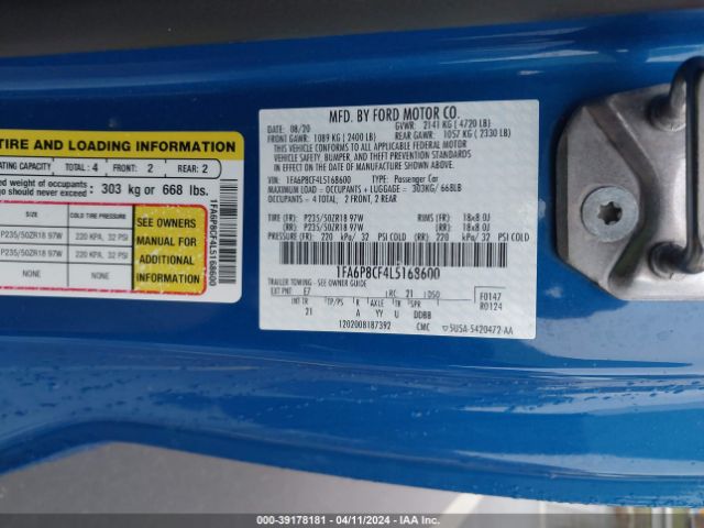 1FA6P8CF4L5168600 Ford Mustang Gt Fastback