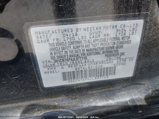 3N1CN7AP4JL877715 Nissan Versa 1.6 Sv
