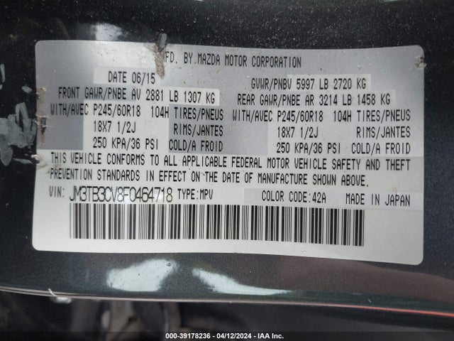 Mazda Cx-9 Touring 2015 JM3TB3CV8F0464718 Image 9