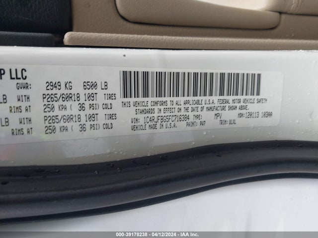 Jeep Grand Cherokee Limited 2015 1C4RJFBG5FC716384 Image 9