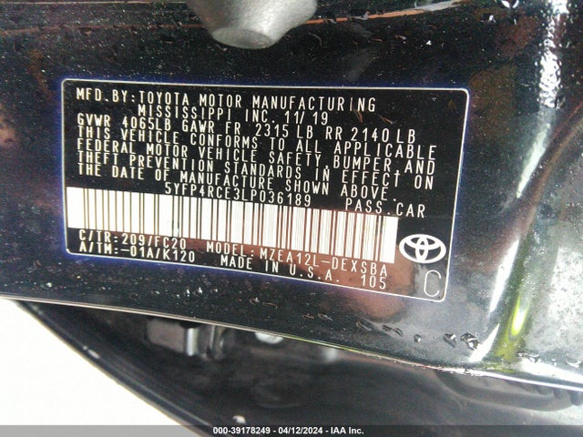 Toyota COROLLA SE 2020 5YFP4RCE3LP036189 Image 9