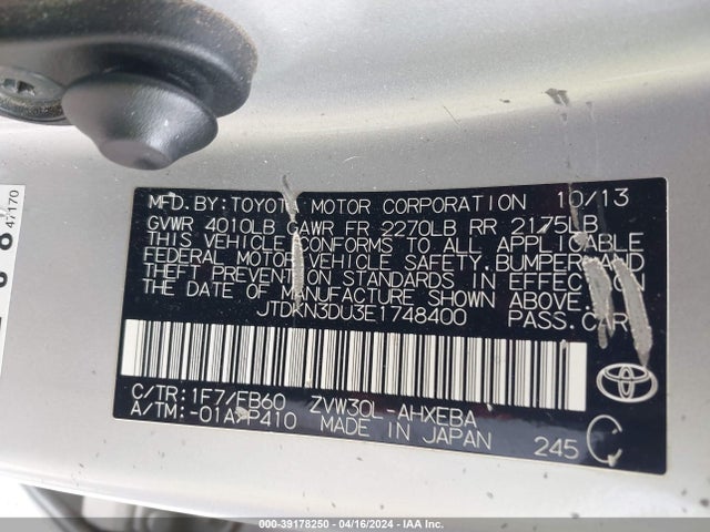 Toyota Prius Three 2014 JTDKN3DU3E1748400 Image 9