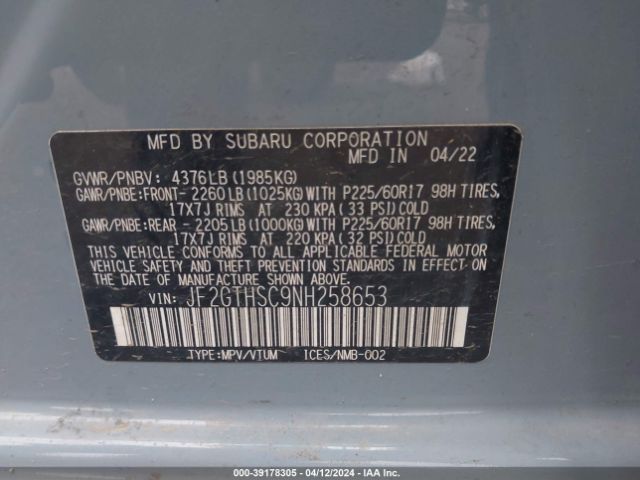 JF2GTHSC9NH258653 Subaru Crosstrek Sport