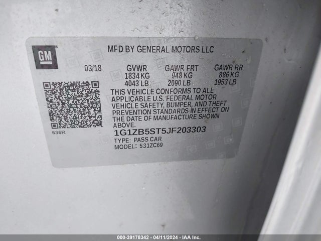 Chevrolet Malibu 1ls 2018 1G1ZB5ST5JF203303 Image 9