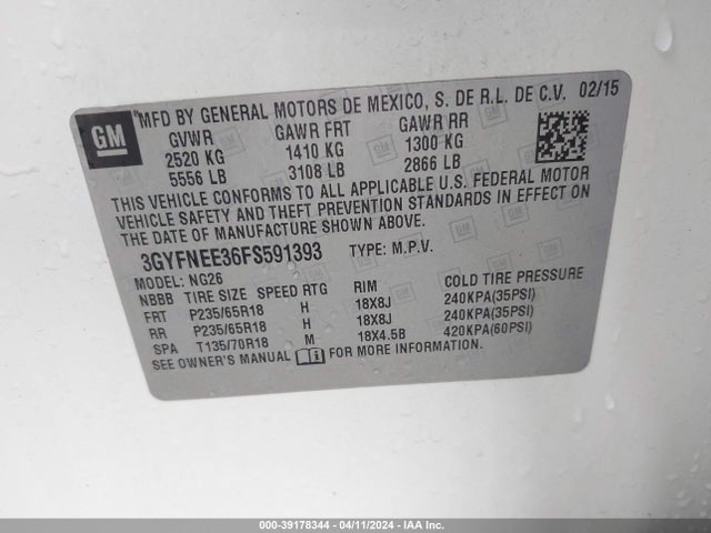 3GYFNEE36FS591393 Cadillac Srx Luxury Collection