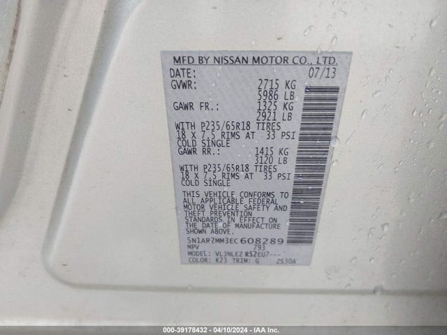 Nissan Pathfinder Sv 2014 5N1AR2MM3EC608289 Image 9