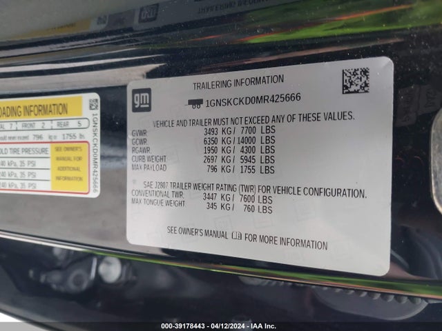 Chevrolet Suburban 4wd Lt 2021 1GNSKCKD0MR425666 Image 9