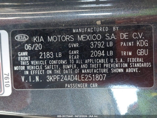 KIA Forte Lxs 2020 3KPF24AD4LE251807 Image 9