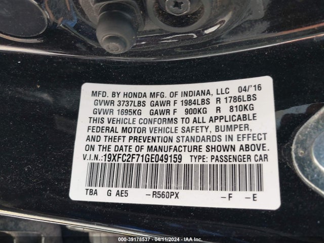 Honda CIVIC EX 2016 19XFC2F71GE049159 Image 9