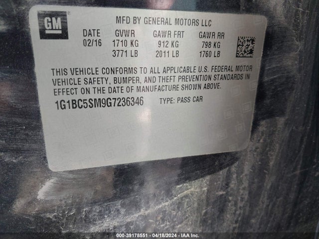 Chevrolet Cruze Ls Auto 2016 1G1BC5SM9G7236346 Image 9