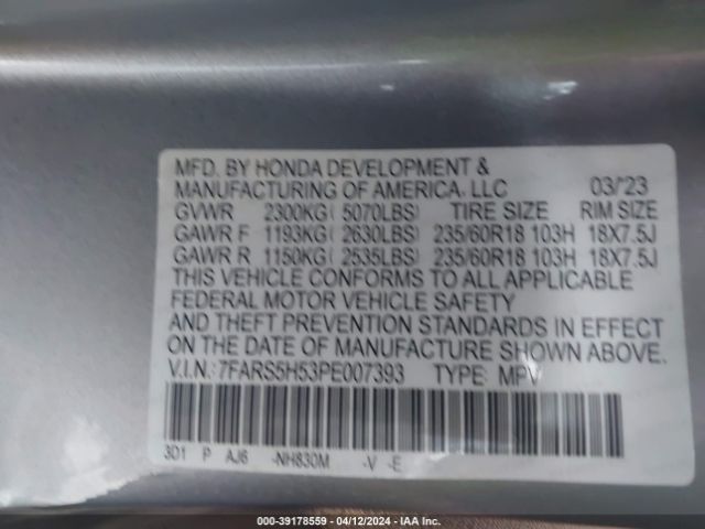 7FARS5H53PE007393 Honda Cr-v Hybrid Sport