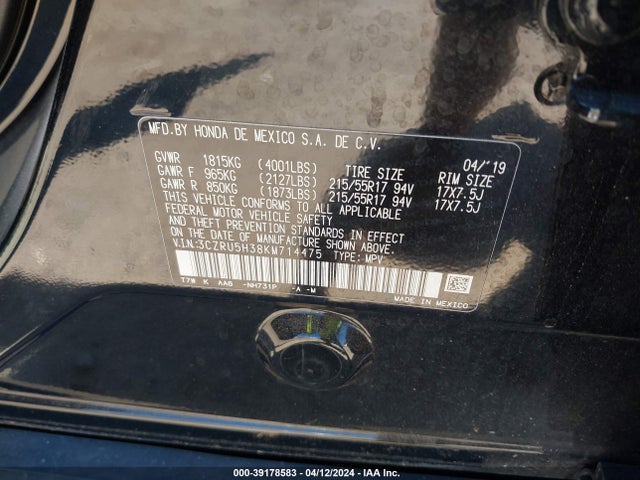 Honda HR-V LX 2019 3CZRU5H38KM714475 Image 9