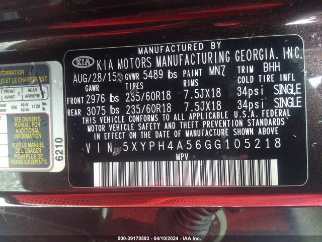 KIA Sorento 3.3l Ex 2016 5XYPH4A56GG105218 Image 9