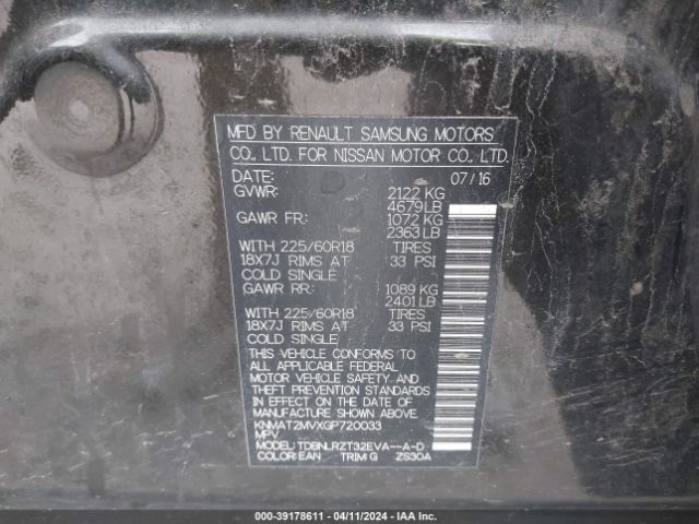 KNMAT2MVXGP720033 Nissan Rogue Sl