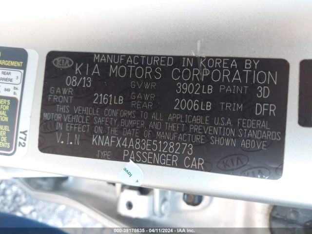 KNAFX4A83E5128273 KIA FORTE EX