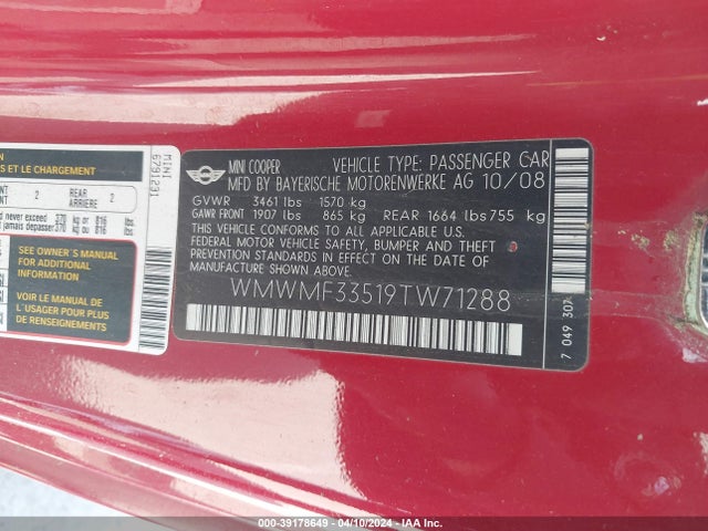 2009 MINI COOPER WMWMF33519TW71288 Photo 8