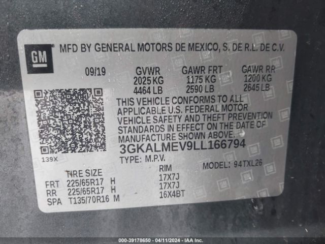 3GKALMEV9LL166794 GMC Terrain Fwd Sle