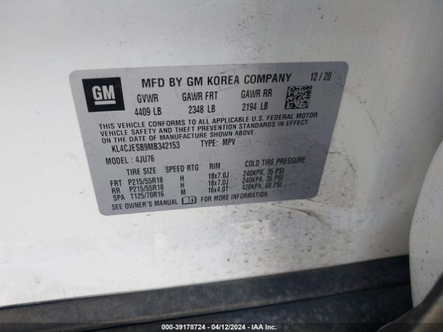 KL4CJESB9MB342153 Buick Encore Awd Preferred