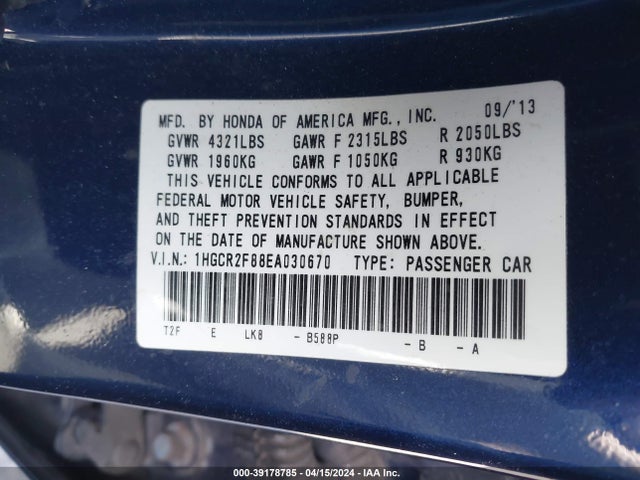 Honda Accord Ex-l 2014 1HGCR2F88EA030670 Image 9