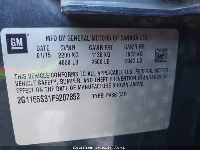 Chevrolet IMPALA 2LZ 2015 2G1165S31F9207852 Image 9