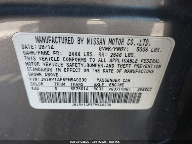 JN1BY1AP5FM540239 Infiniti Q70 3.7