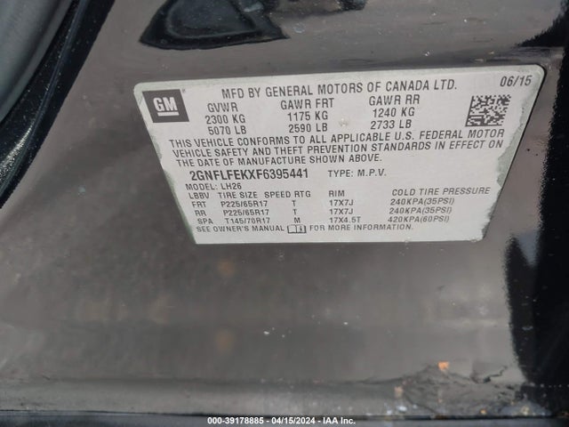 Chevrolet EQUINOX 1LT 2015 2GNFLFEKXF6395441 Image 9