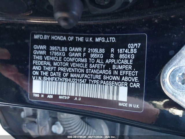 Honda Civic Ex-l 2017 SHHFK7H76HU221547 Image 9