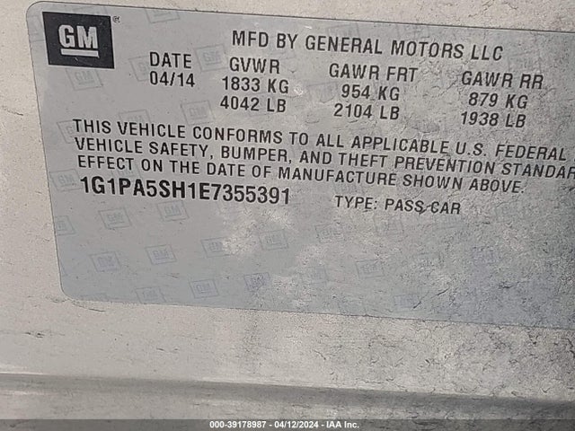 Chevrolet Cruze Ls Auto 2014 1G1PA5SH1E7355391 Image 9