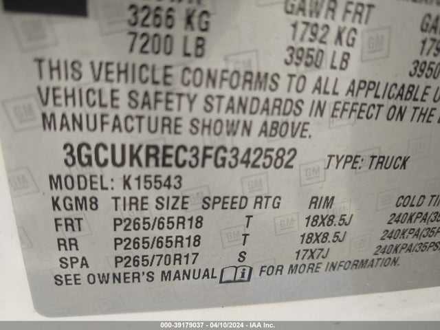 Chevrolet Silverado 1500 1lt 2015 3GCUKREC3FG342582 Image 9