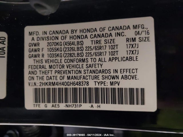 Honda CR-V SE 2016 2HKRM4H40GH648378 Image 9