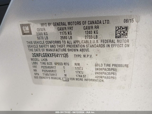 Chevrolet Equinox 2lt 2015 2GNFLGEKXF6411126 Image 9