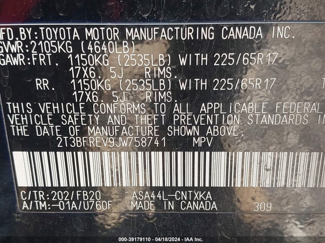 Toyota RAV4 LE 2018 2T3BFREV9JW758741 Image 9