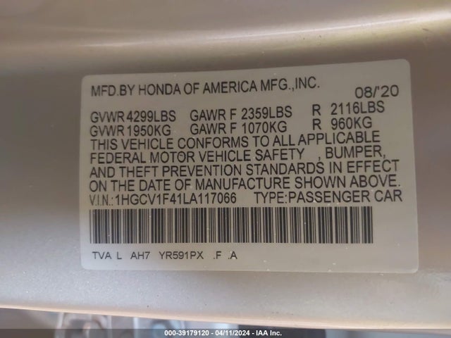 Honda ACCORD EX 2020 1HGCV1F41LA117066 Image 9