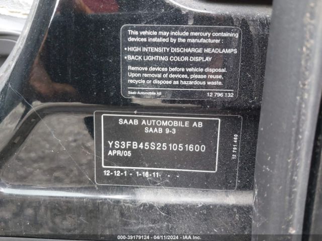 2005 SAAB 9-3 YS3FB45S251051600 Photo 8