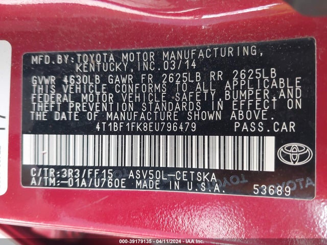 Toyota CAMRY SE 2014 4T1BF1FK8EU796479 Image 9