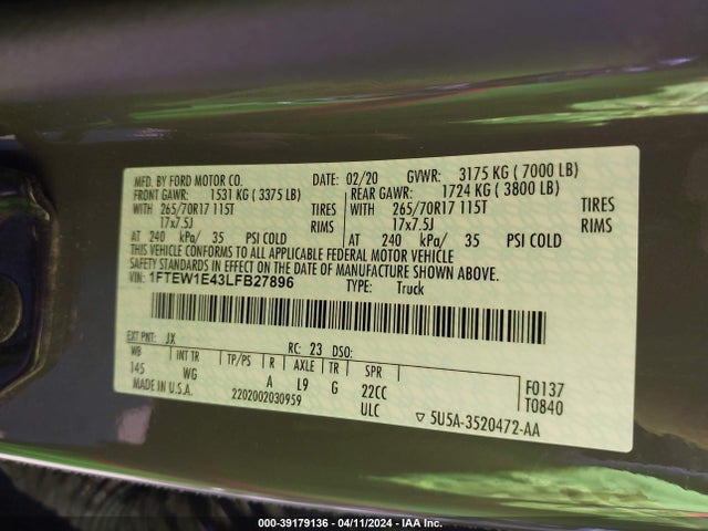 Ford F-150 Xl 2020 1FTEW1E43LFB27896 Image 9