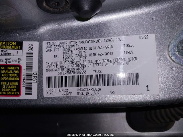 Toyota Tundra Sr5 2022 5TFLA5DB3NX008255 Image 9
