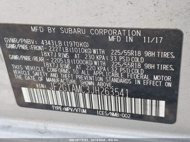 JF2GTAMC3JH263541 Subaru Crosstrek 2.0i Limited