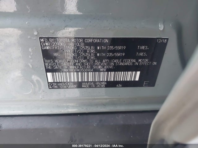 Toyota Rav4 Xle Premium 2019 JTMA1RFV9KD506964 Image 9