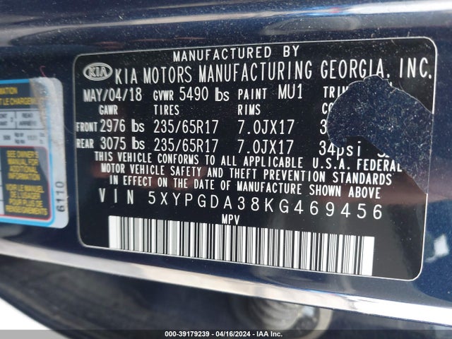 KIA Sorento 2.4l Lx 2019 5XYPGDA38KG469456 Image 9