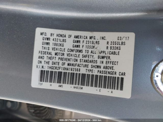 1HGCR2F1XHA182568 Honda Accord Sport Se