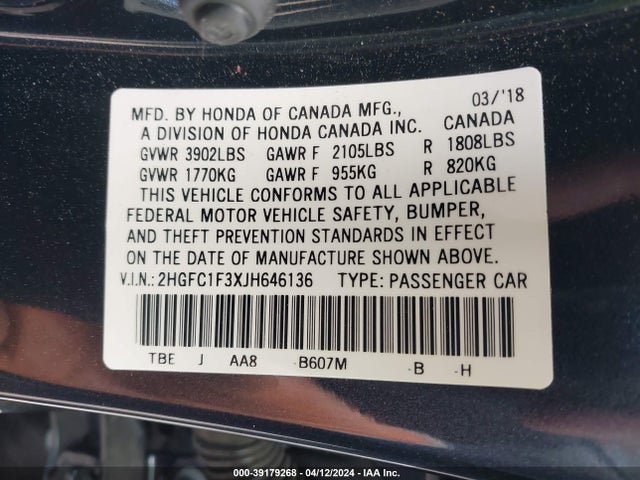 Honda Civic Ex-t 2018 2HGFC1F3XJH646136 Image 9