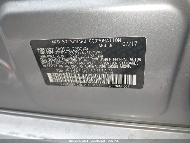 Subaru WRX 2018 JF1VA1A62J9811474 Image 9