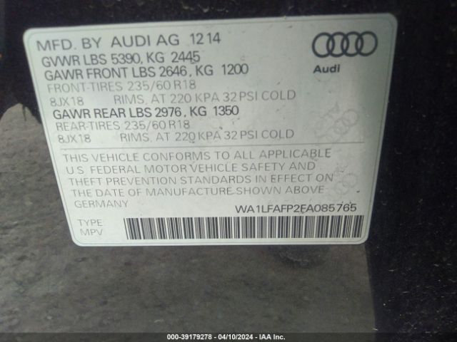 WA1LFAFP2FA085765 Audi Q5 2.0t Premium