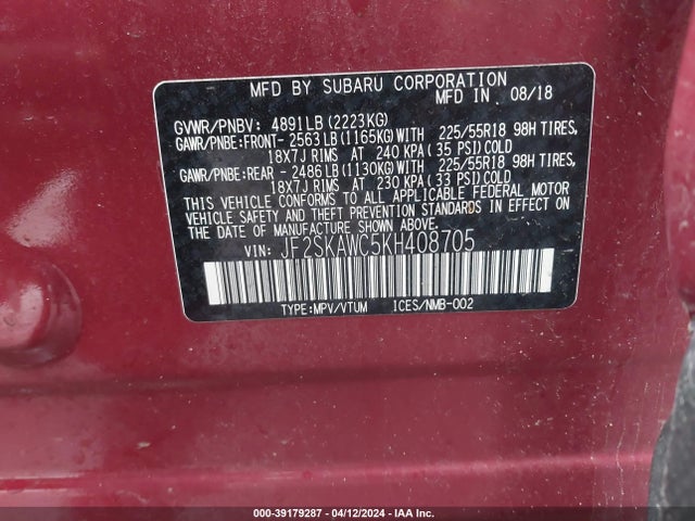 Subaru Forester Touring 2019 JF2SKAWC5KH408705 Image 9