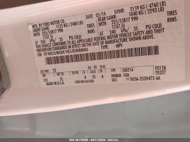 Ford ESCAPE SE 2014 1FMCU9GX1EUD58860 Image 9