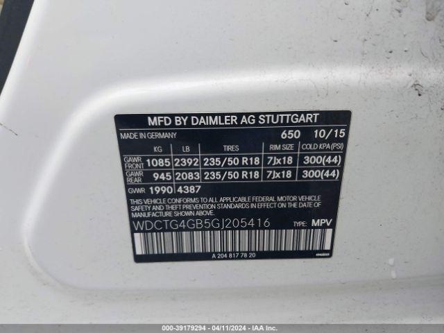 WDCTG4GB5GJ205416 Mercedes-Benz Gla 250 4matic