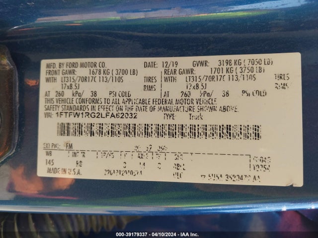 Ford F-150 Raptor 2020 1FTFW1RG2LFA62032 Image 9