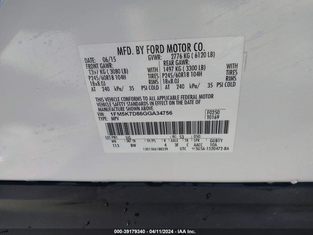 Ford EXPLORER XLT 2016 1FM5K7D86GGA34756 Image 9